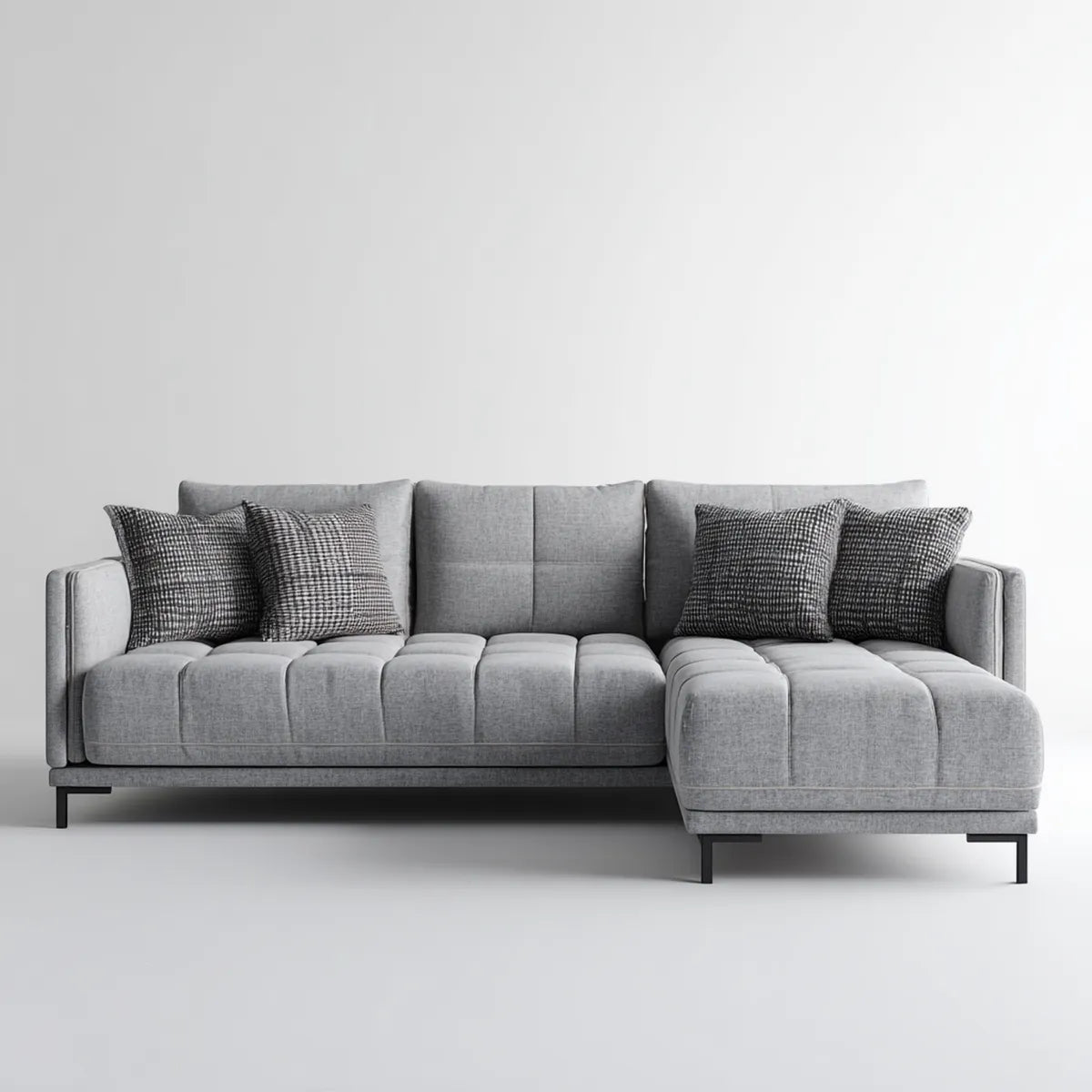 Sofa, Kanapa narożna z szarym, prawym zwrotnikiem 280 x 170 x 85 cm poliestrowy kształt L