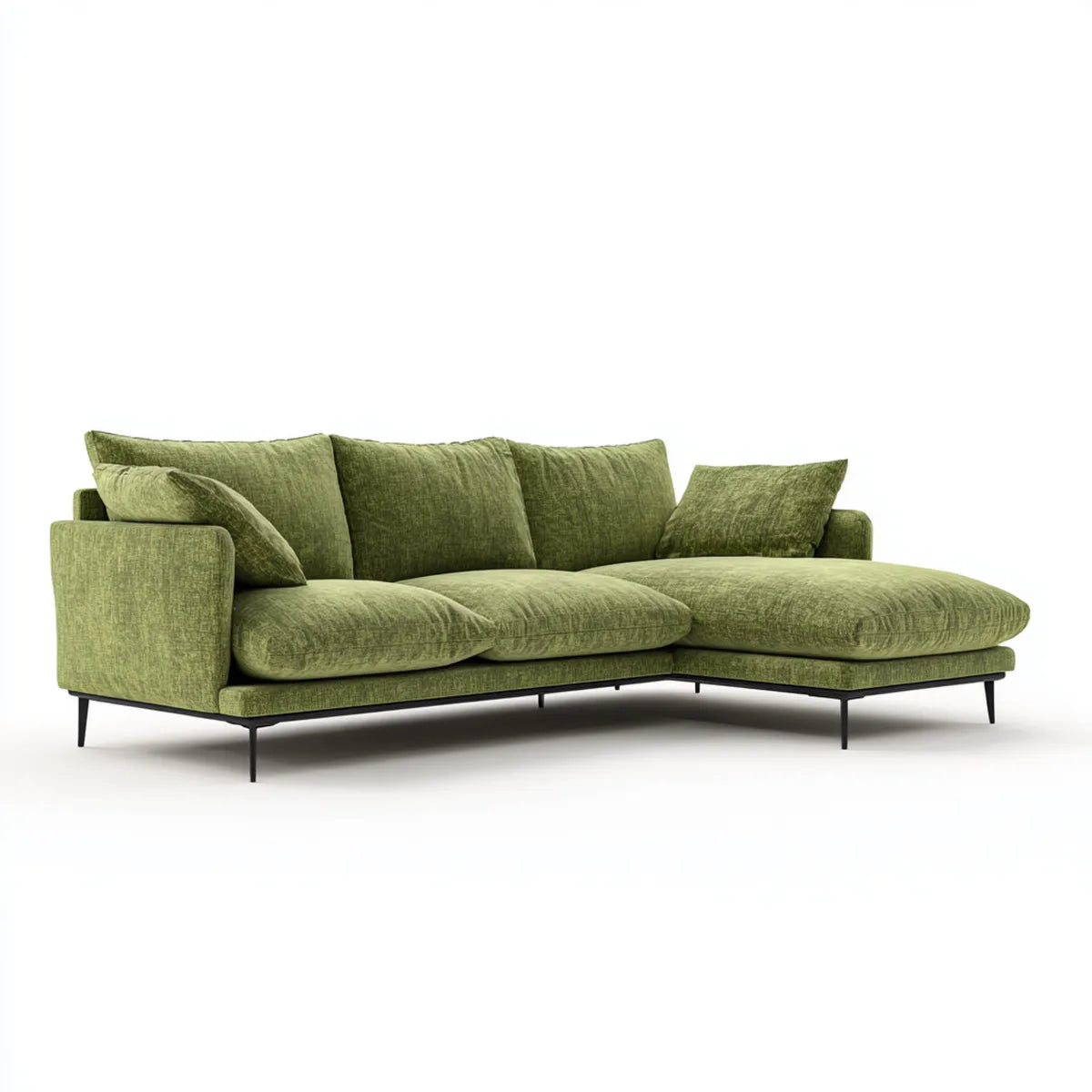Sofa, Kanapa narożna z recyrem na prawej oliwkowej zielono 280 x 165 x 85 cm poliestrowej stalowej ramce
