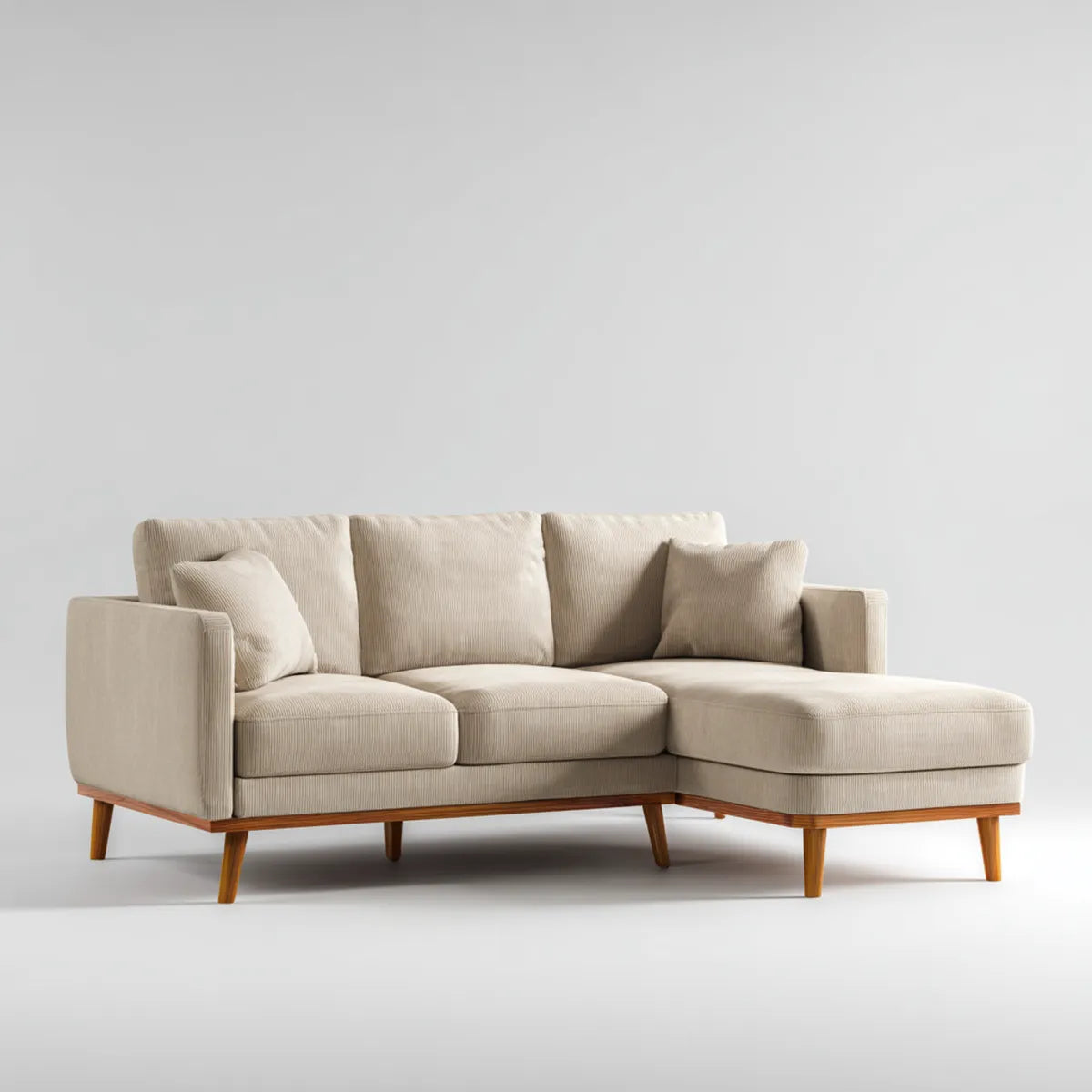 Sofa, Kanapa narożna z linką poliestrową szezlongiem beige 230 x 150 x 82 cm