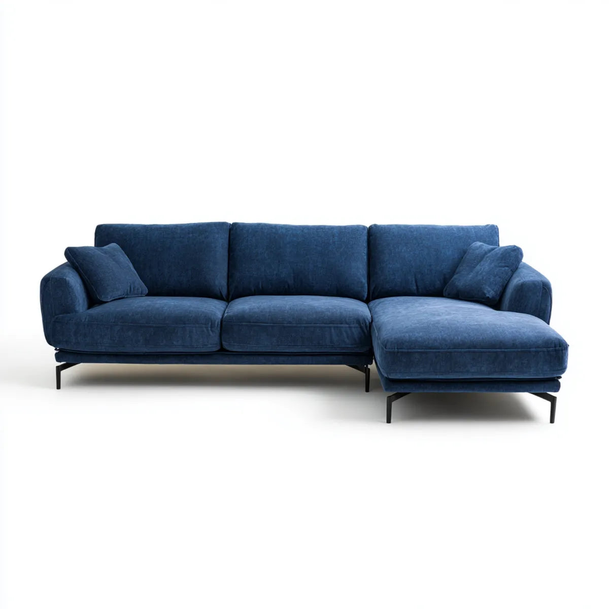 Sofa, Kanapa narożna z recyrem po prawej ciemnoniebieskiej 280 x 160 x 85 cm Polyester- Velours kształt litery L