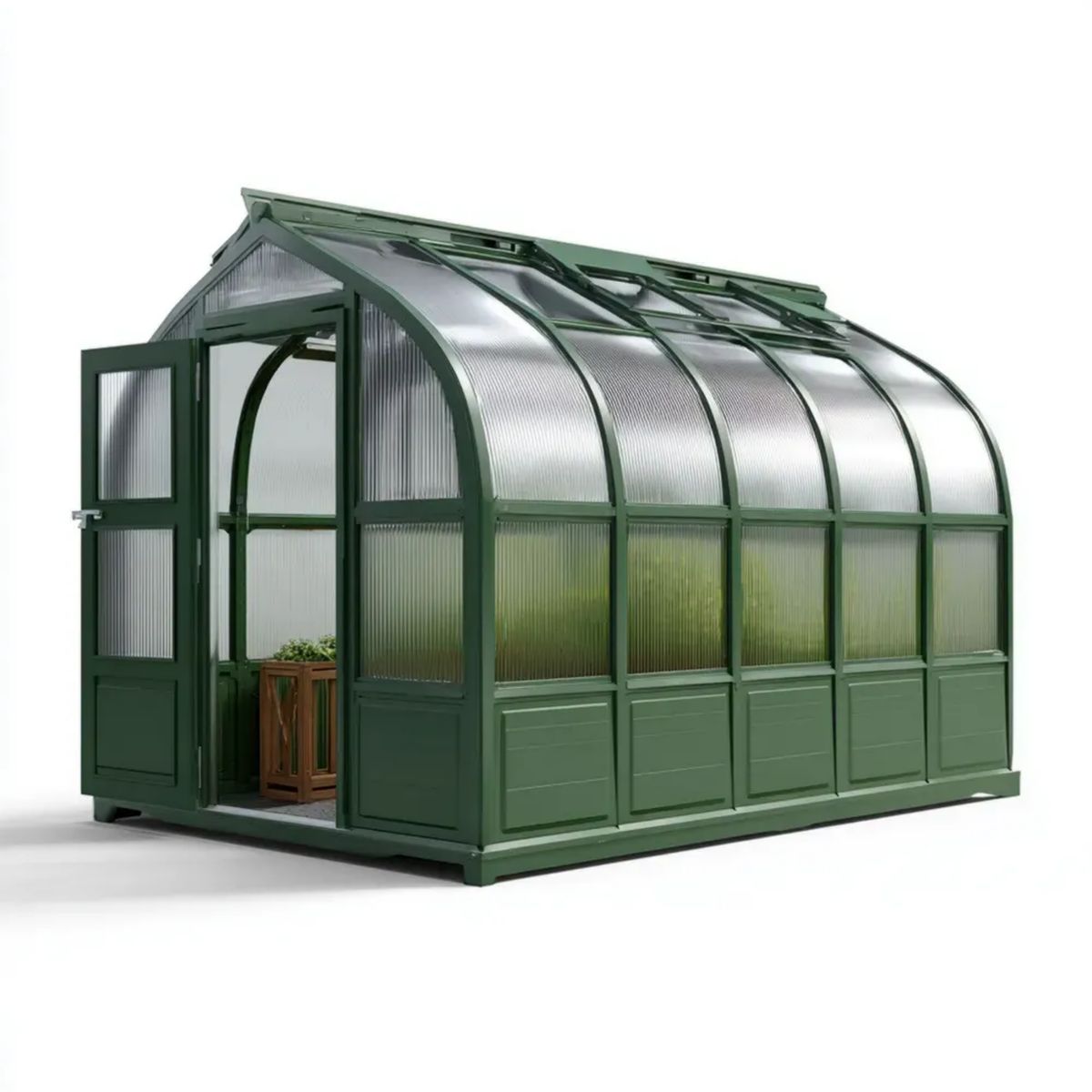 Zielony ogród ogrodowy wspornik ogrodowy z aluminium i poliwęglanu 300 x 190 x 210 cm z zaokrąglonym dachem