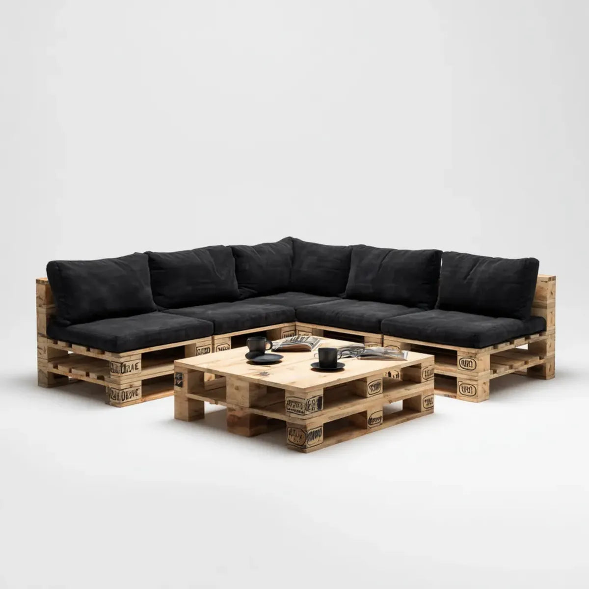 Sofa ogrodowa, Palety Lounge Set Corner Sofa z stolik kawy czarny charakter sosen kształt litery 240 x 240 cm