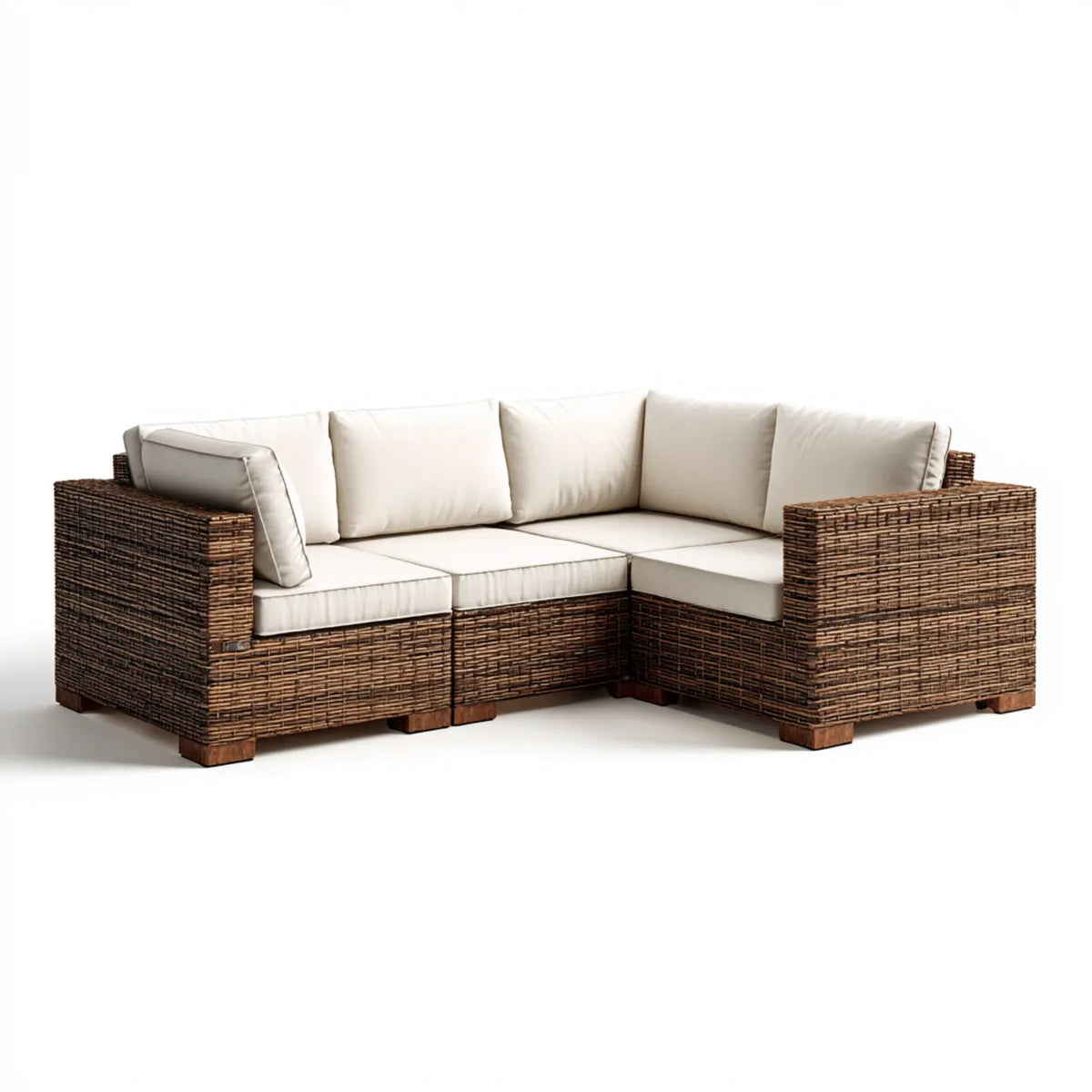 Sofa ogrodowa, Pokładowa sofa Brązowa śmietana z rattanu PE z poliestrowym toflem o kształcie litery 220 x 160 x 85 cm