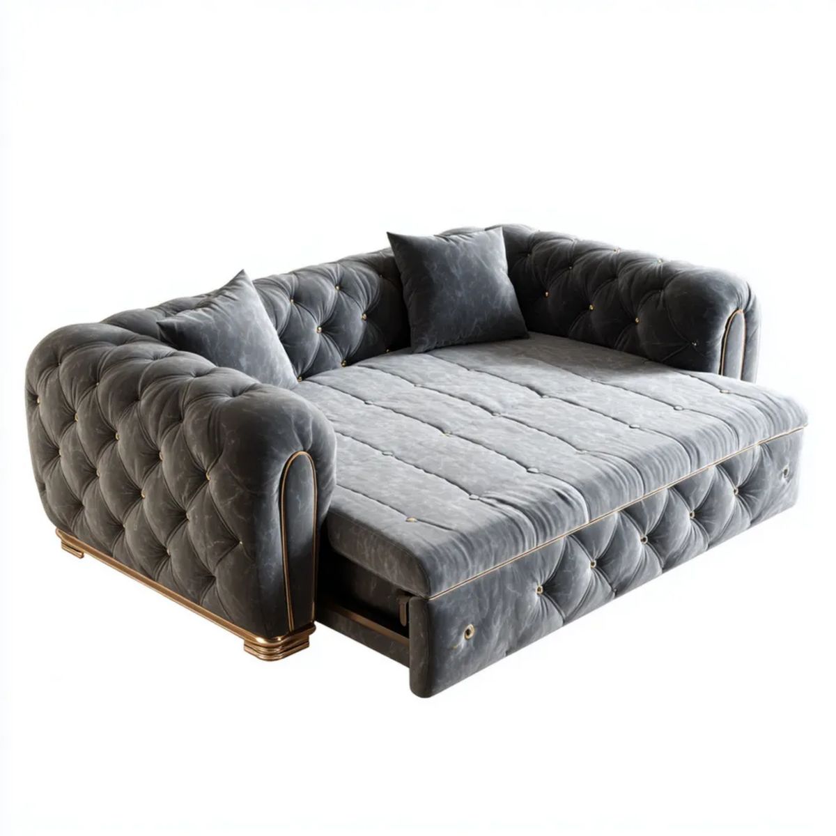 Łóżko dzienne, 3-osobowy rozkładana sofa z aksamitu poliestrowego poliestrowy pikowany antracyt i Złoty, 220 x 100 x 90 cm