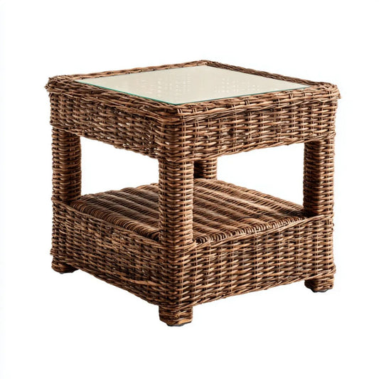 Stolik boczny, Brązowy Plac kwadratowy Ogród górny stół rattan i szkło wiórowe, 50 x 50 x 45 cm