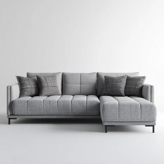 Sofa, Kanapa narożna z szarym, prawym zwrotnikiem 280 x 170 x 85 cm poliestrowy kształt L