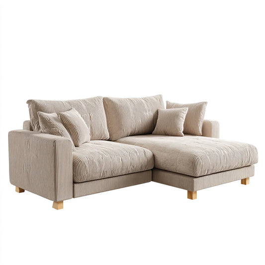 Sofa, Kanapa narożna z powrotem z prawej beżowej 245 x 160 x 85 cm poliestrowego sznura kształt L