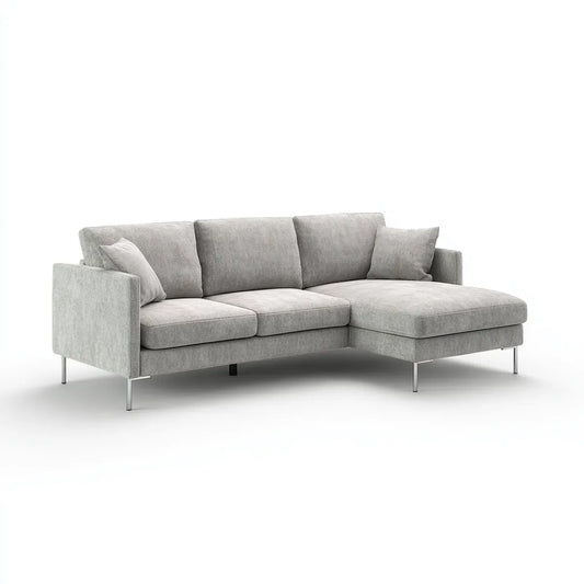 Sofa, Kanapa narożna z jasnoszarym zwrotnikiem 260 x 160 x 85 cm poliestrowy kształt L
