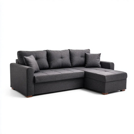 Sofa, Kanapa narożna z prawego antracytu z odwrotnikiem 230 x 145 x 85 cm poliestrowego kształtu L