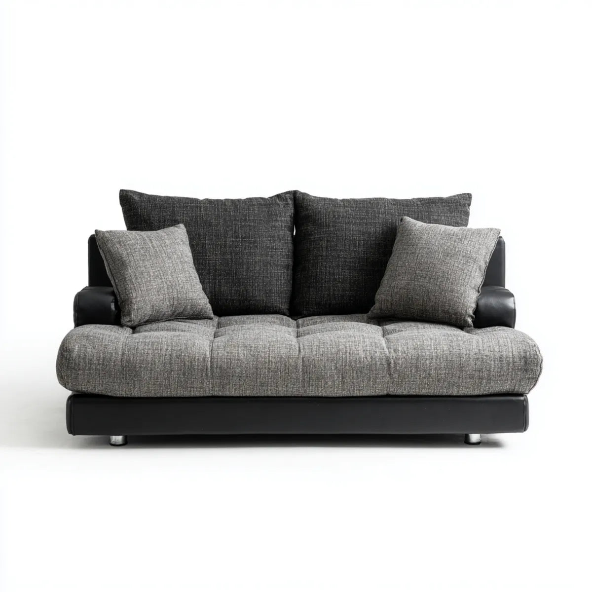 sofa 3-osobowa Szara czarny z tapicerką poliestrową i sztuczną skórą poliuretanową prostokątną 210 x 90 x 88 cm