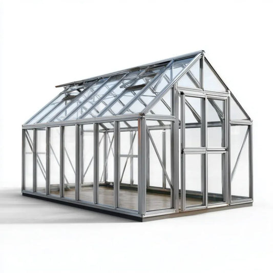 Srebrny prostokątny rail ogrodowy z aluminium i przezroczystego poliwęglanu 310 x 250 x 240 cm