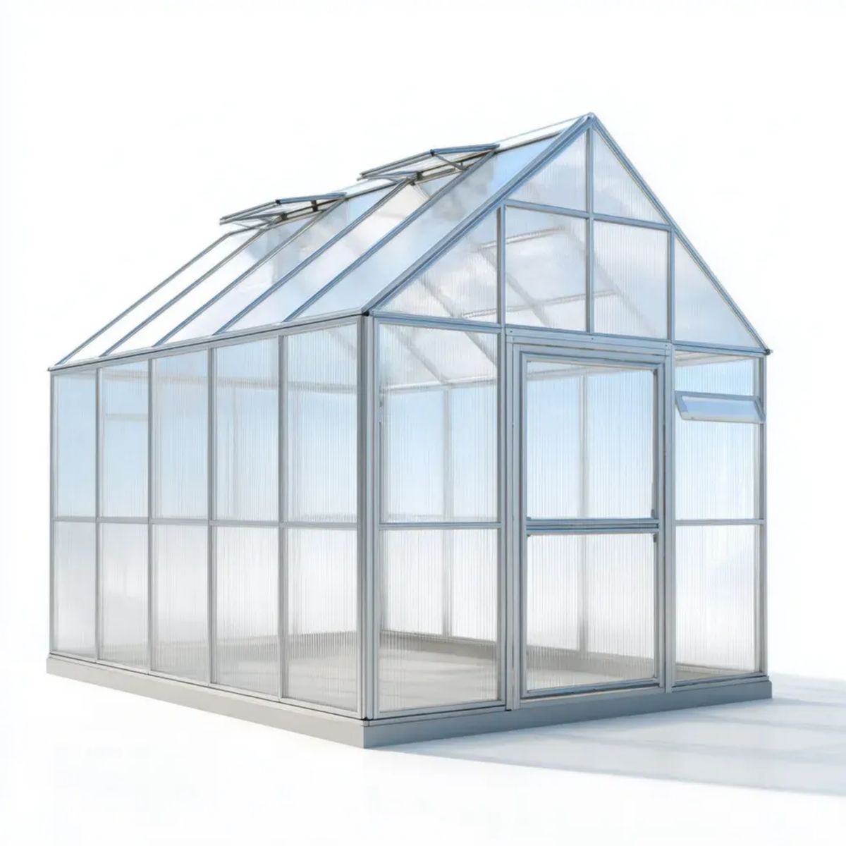 Srebrny prostokątny ogrodowy rail ogrodowy z aluminium i poliwęglanu 190 x 190 x 195 cm