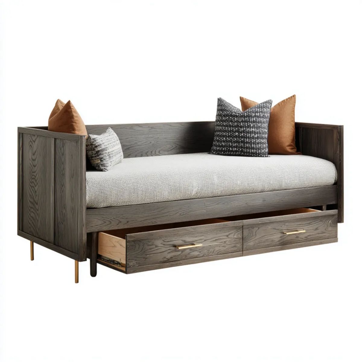Łóżko dzienne, sofa rozkładana jednoosobowy w kolorze ciemnoszarym z 2 szufladami, 205 x 100 x 85 cm