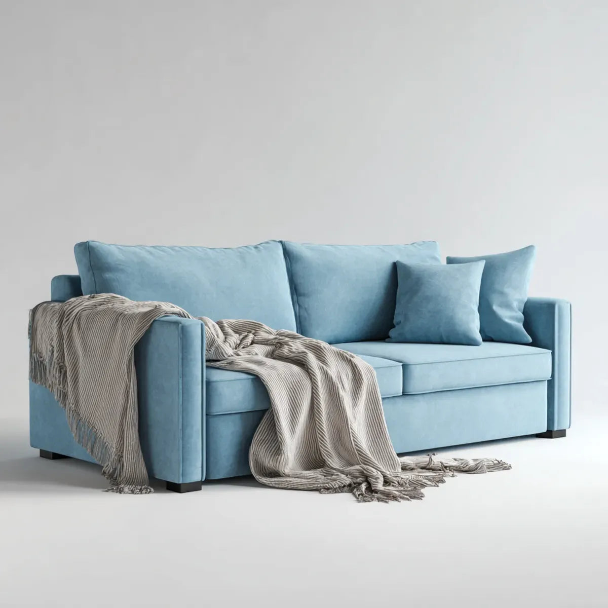 Sofa, 3- fotela sofa jasnoniebieska 220 x 90 x 85 cm z poliestrową tapicerką aksamitną
