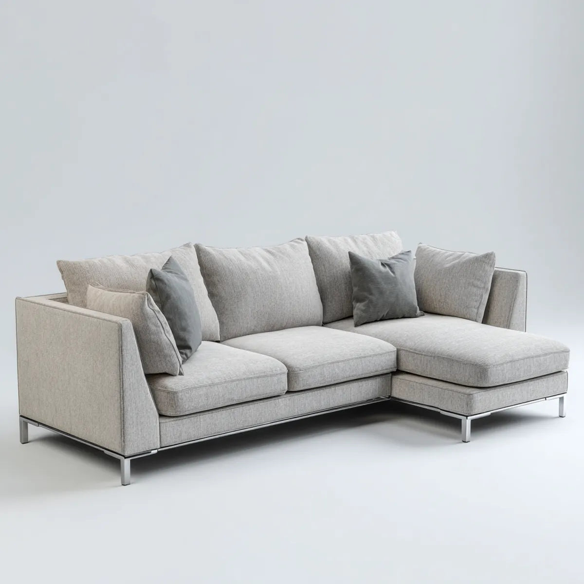 Sofa, Kanapa narożna z jasnoszarym zwrotnikiem 270 x 170 x 85 cm poliestrowy kształt L