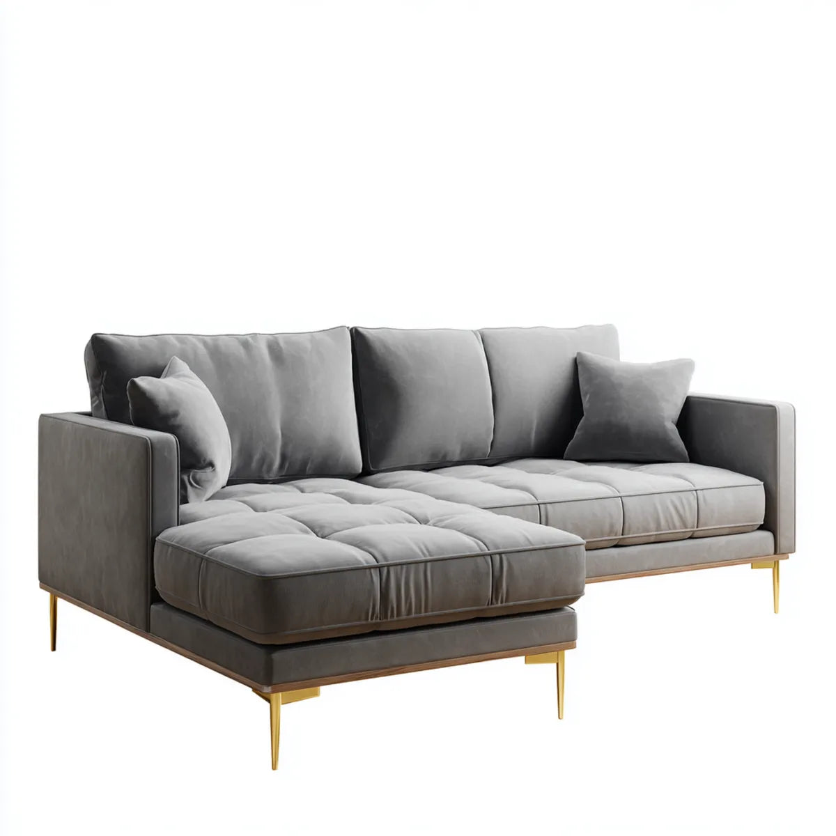 Sofa, Kanapa narożna z ottomanem w kolorze szarym 270 x 160 x 85 cm poliestrowy aksamit kształt litery L
