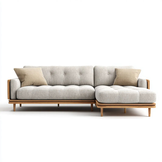 Sofa, Kanapa narożna z jasnoszarym dzbankiem 250 x 160 cm poliestrowe drewno lite o kształcie L