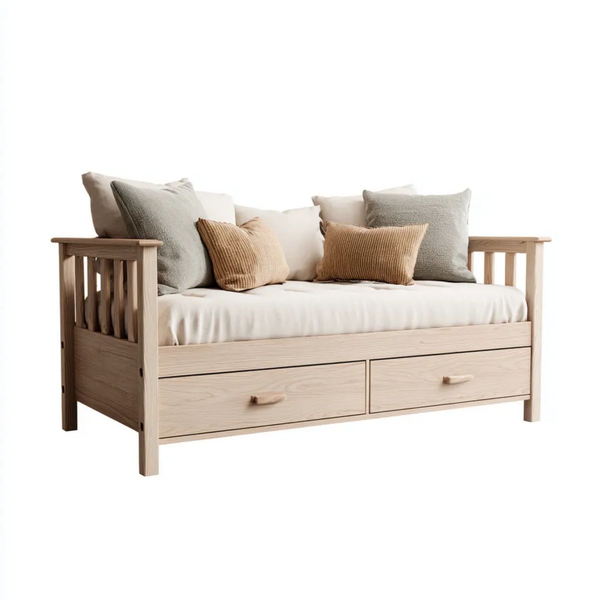 Łóżko dzienne, 2 Support Seater sofa beżowy i supportenary drewno w supporcji z 2 szufladami, 200 x 100 x 90 cm