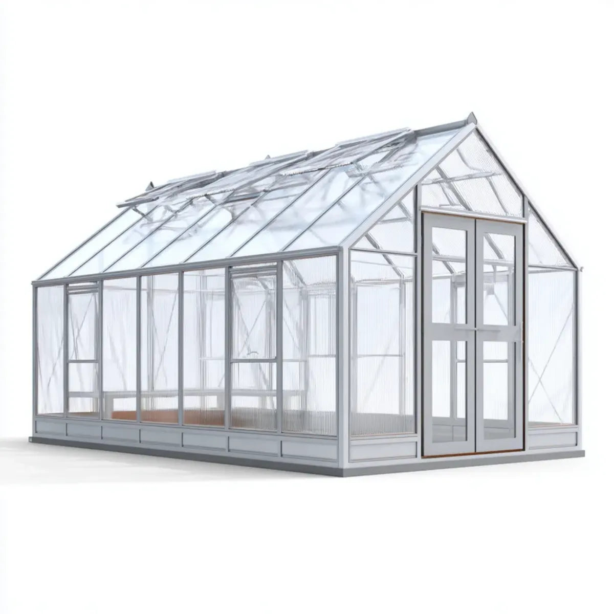 Greenhouse z podwójnymi drzwiami srebrny szary przezroczysty 600 x 300 x 240 cm aluminium poliwęglanu siodełko dachu