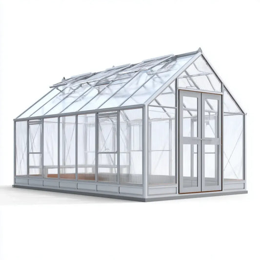 Greenhouse z podwójnymi drzwiami srebrny szary przezroczysty 600 x 300 x 240 cm aluminium poliwęglanu siodełko dachu