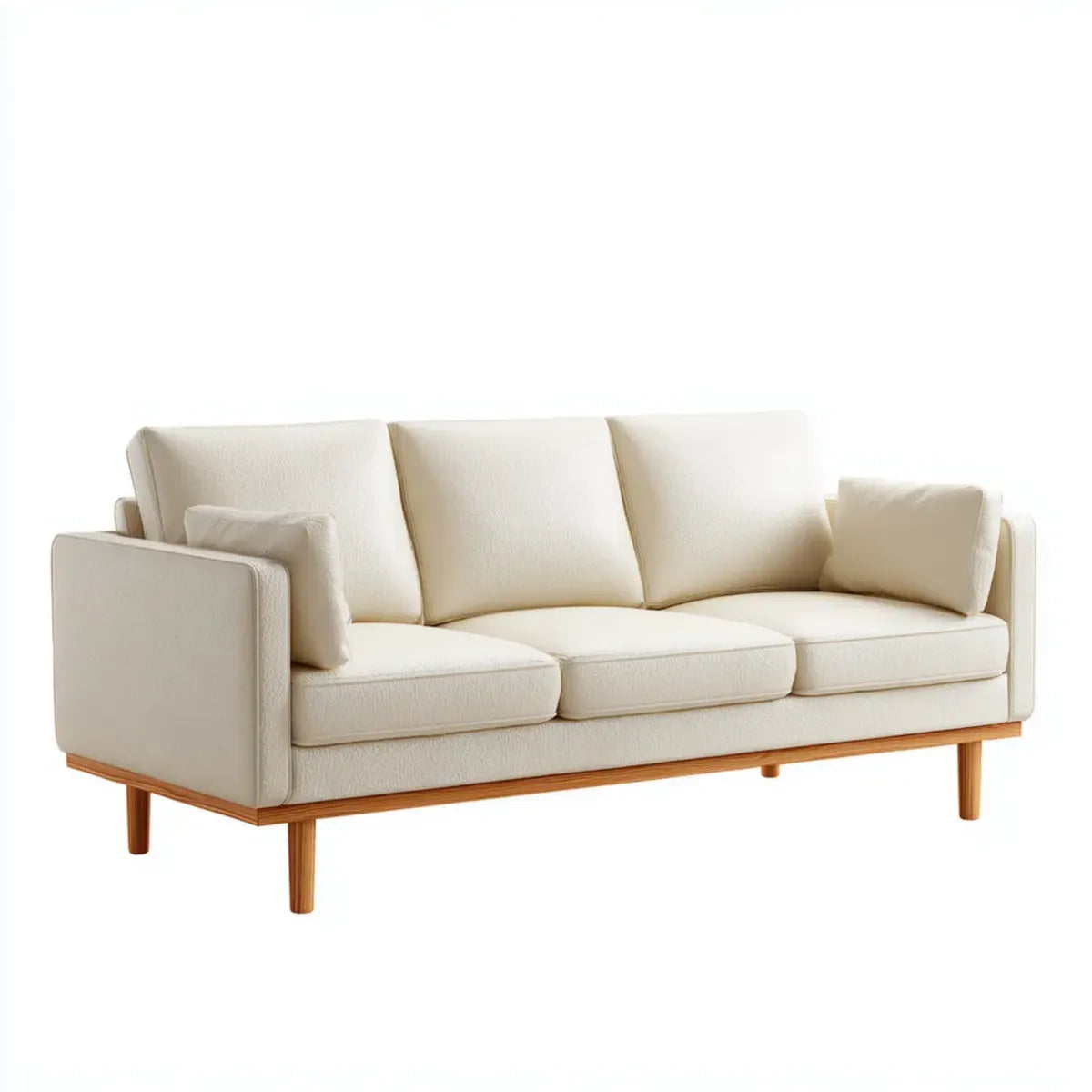 Sofa, 3-osobowa kanapa śmietana 220 x 90 x 84 cm Polyester Bouclé Straight