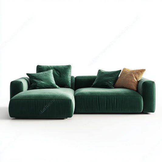 Sofa, Kanapa narożna z rekamierem w kolorze ciemnozielonym 260 x 160 x 78 cm poliestrowy aksamit w kształcie L