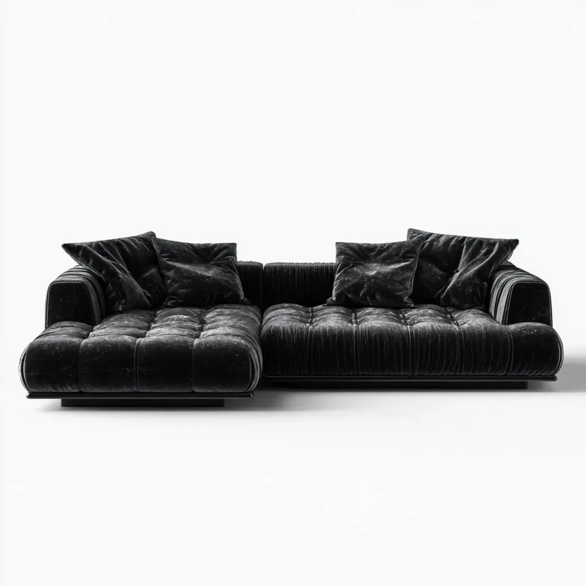 Sofa, Kanapa narożna z czarnym ottomańskim 300 x 170 x 78 cm poliestrowy aksamit w kształcie L