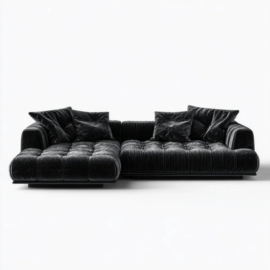 Sofa, Kanapa narożna z czarnym ottomańskim 300 x 170 x 78 cm poliestrowy aksamit w kształcie L