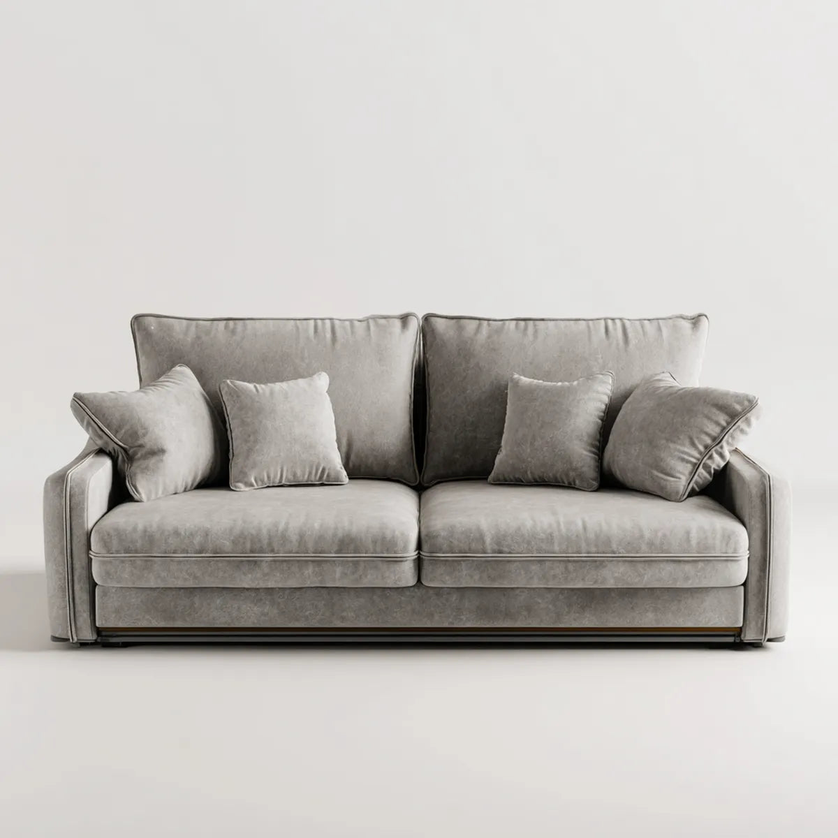 Sofa, 3-fotela szara 220 x 95 x 90 cm z poliestrową tapicerką aksamitną i prostym kształtem